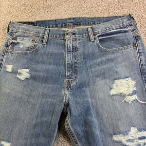 Levi Strauss 501 Mens Jeans Blue Destroyed Straight Leg Button Fly 36/30 Y2K